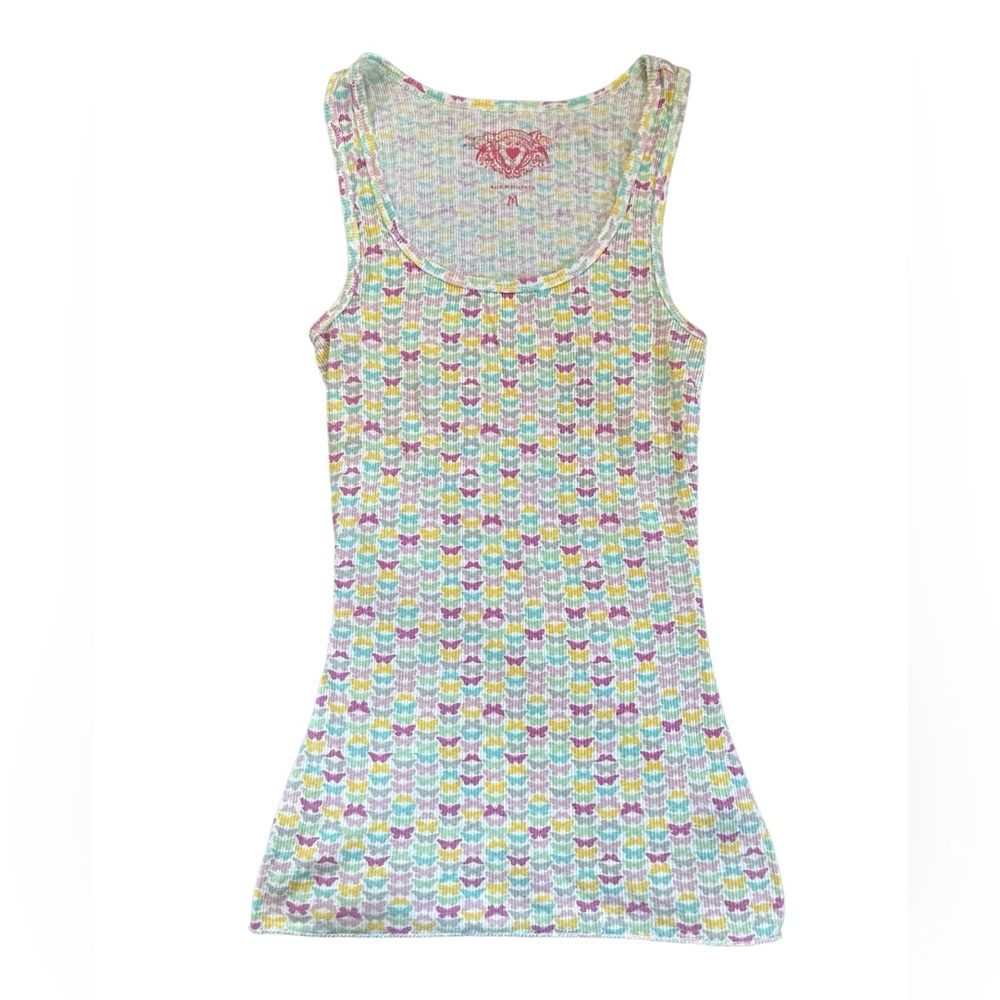 VTG Y2K Ellemenno Rainbow Butterfly Print Tank Top 2000s Soft Girl Kawaii Rave M